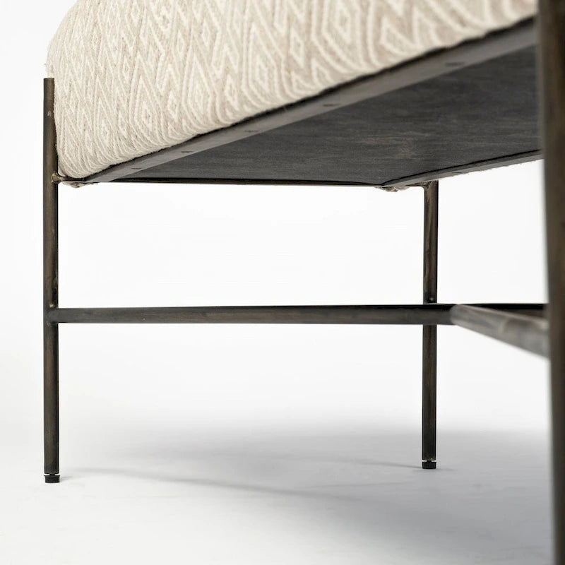 Banc d'appoint à siège capitonné à motif olive et beige - 55 po larg. x 17 po prof. x 18 po haut.