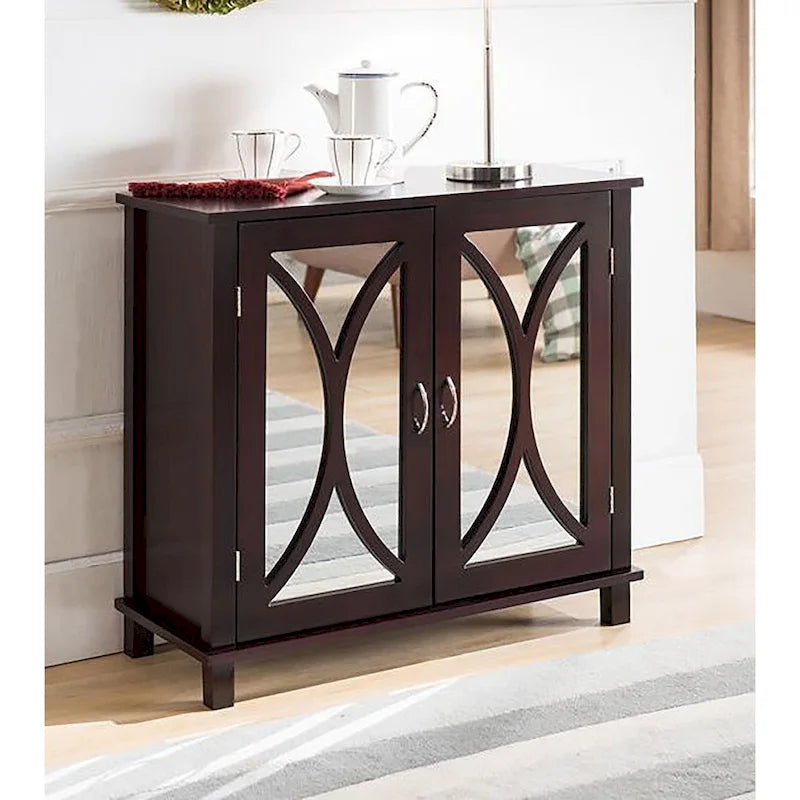 Console d'entrée en bois espresso avec portes à miroir