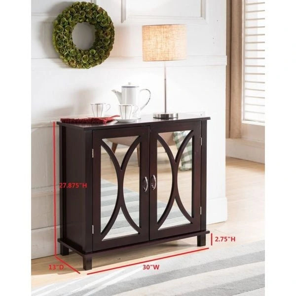 Console d'entrée en bois espresso avec portes à miroir