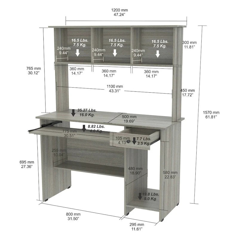 Bureau d'ordinateur et huche