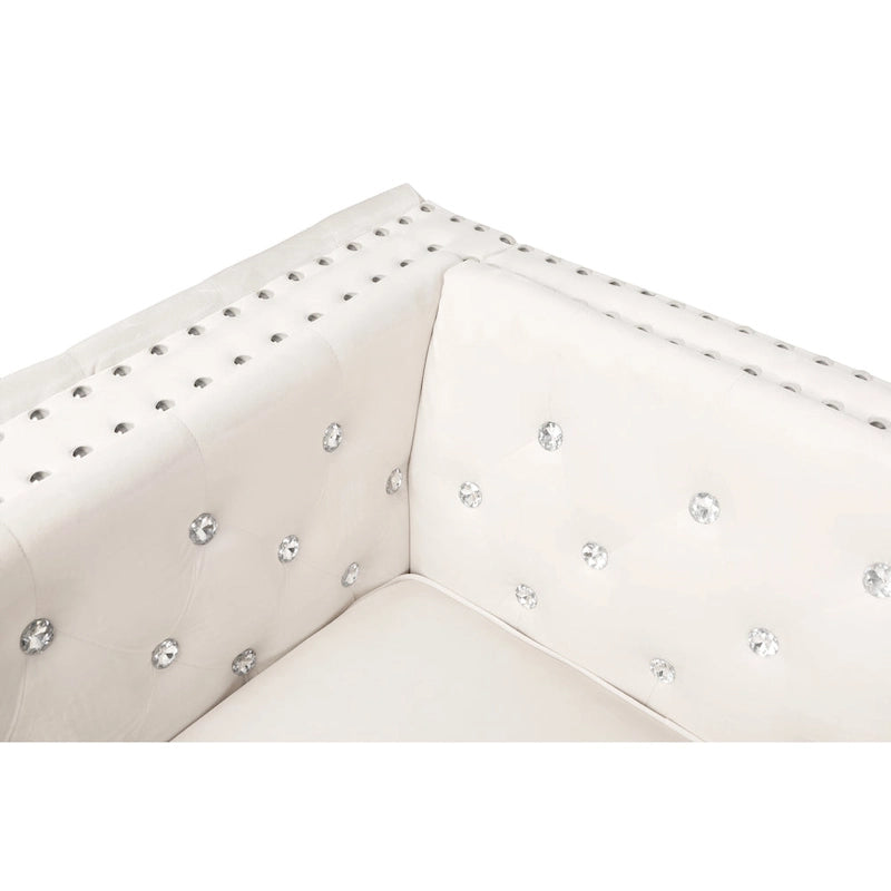 82.3 Width Modern Velvet Sofa Jeweled Buttons Tufted Square Arm Couch ,2 Pillows Included,Beige,4 colors