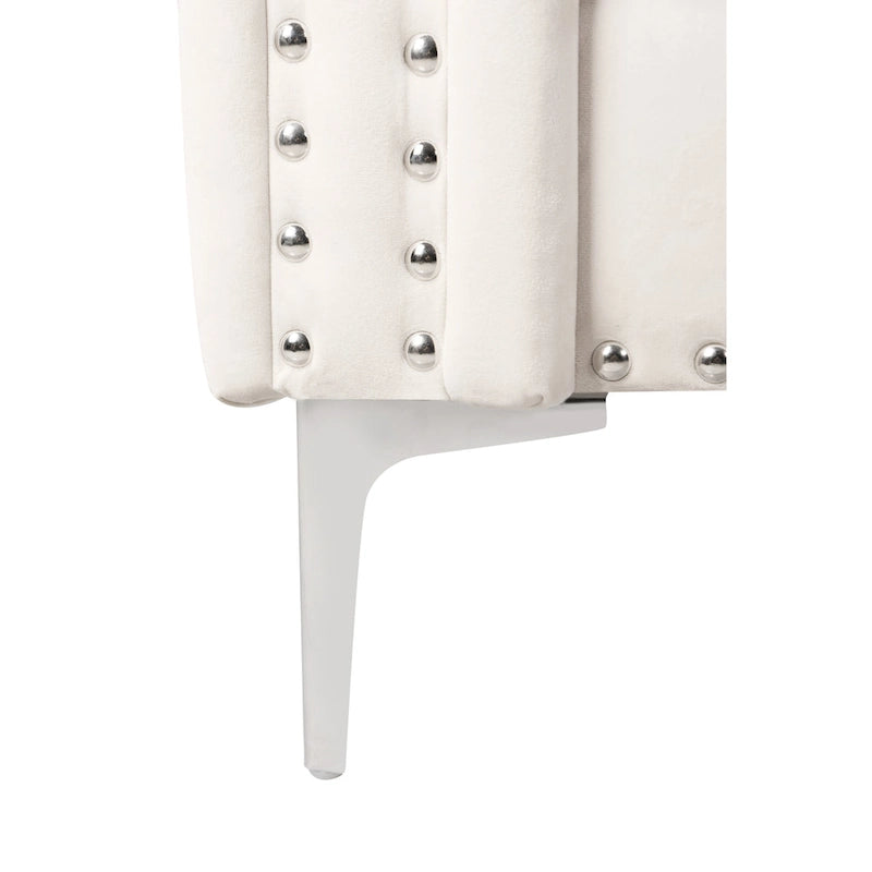82.3 Width Modern Velvet Sofa Jeweled Buttons Tufted Square Arm Couch ,2 Pillows Included,Beige,4 colors