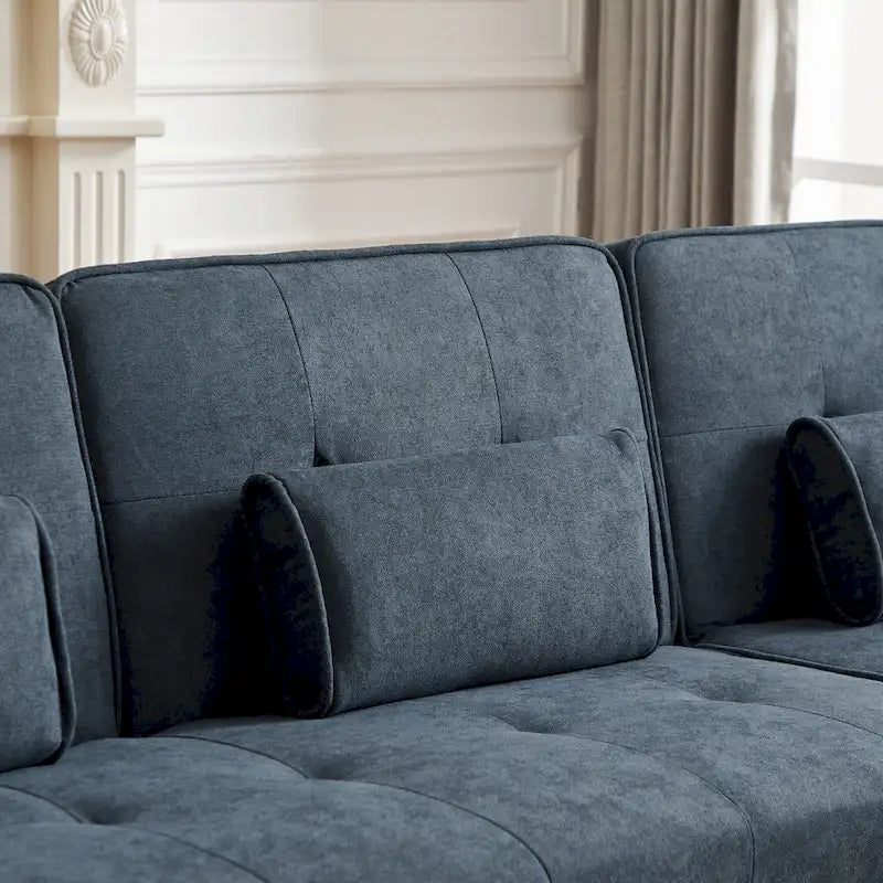 82.3 Width Modern Velvet Sofa Jeweled Buttons Tufted Square Arm Couch ,2 Pillows Included,Beige,4 colors