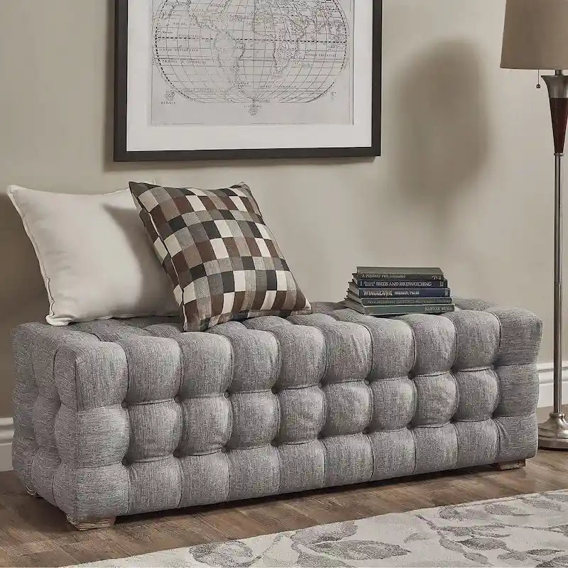Linen Fabric Tufted Bench by