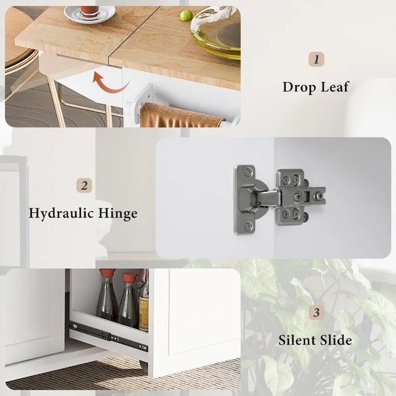 Îlot de cuisine sur roulettes avec abattant et organisateur extractible à 3 niveaux