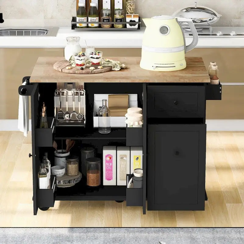 Îlot de cuisine sur roulettes avec abattant et organisateur extractible à 3 niveaux