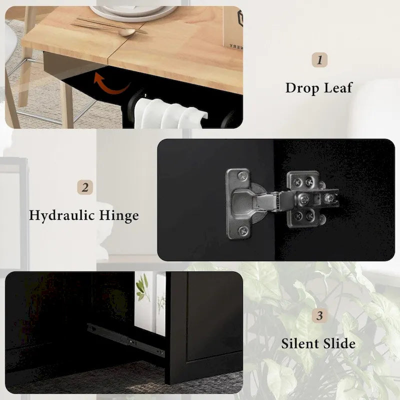 Îlot de cuisine sur roulettes avec abattant et organisateur extractible à 3 niveaux