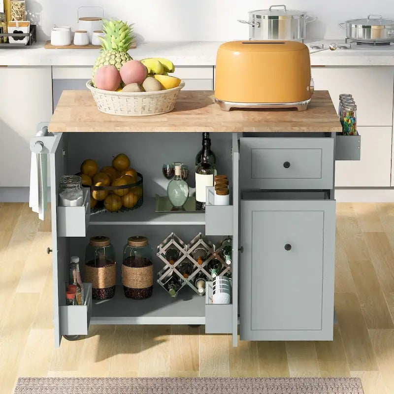Îlot de cuisine sur roulettes avec abattant et organisateur extractible à 3 niveaux