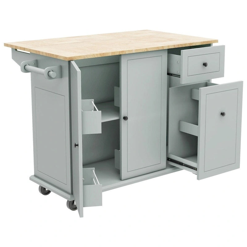 Îlot de cuisine sur roulettes avec abattant et organisateur extractible à 3 niveaux