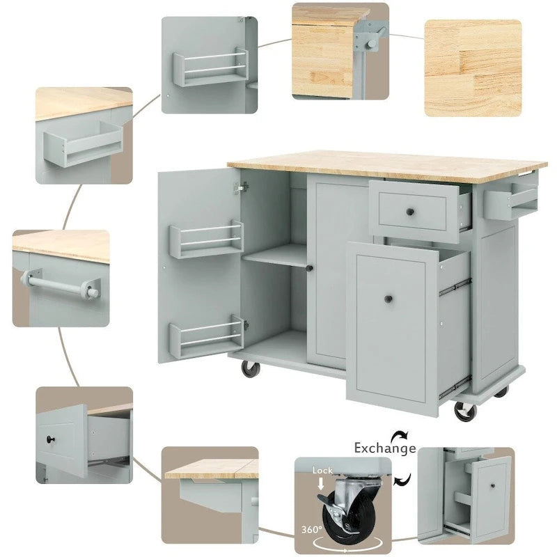 Îlot de cuisine sur roulettes avec abattant et organisateur extractible à 3 niveaux
