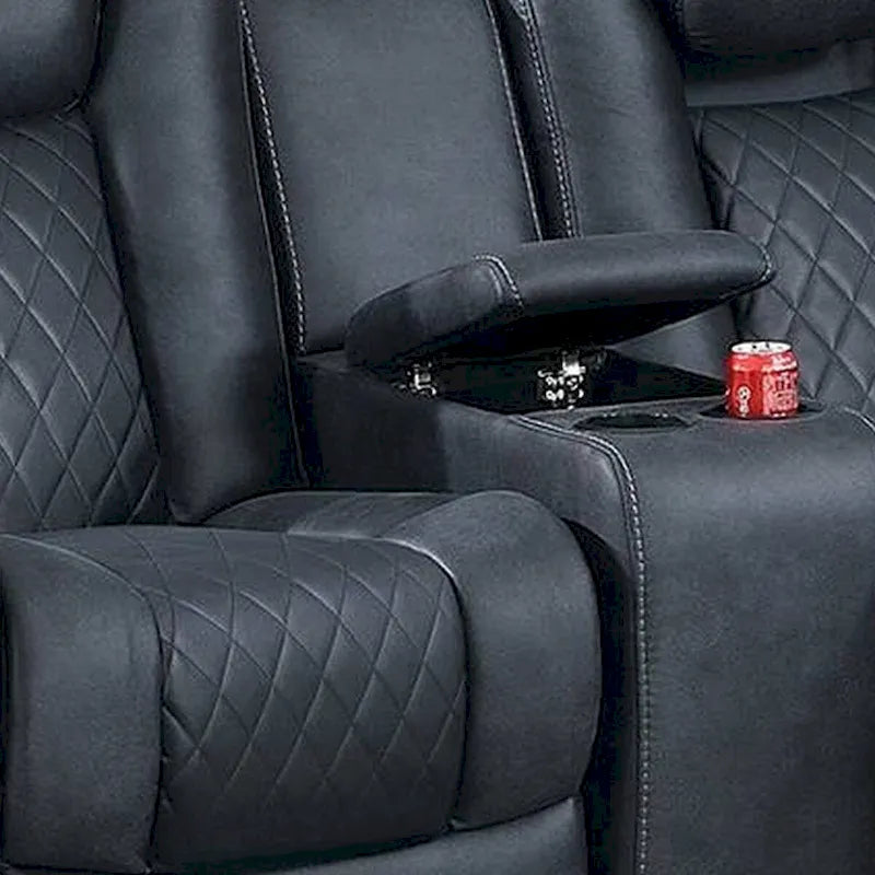 72 Inch Power Reclining Loveseat, Lift Top Storage Console, Blue