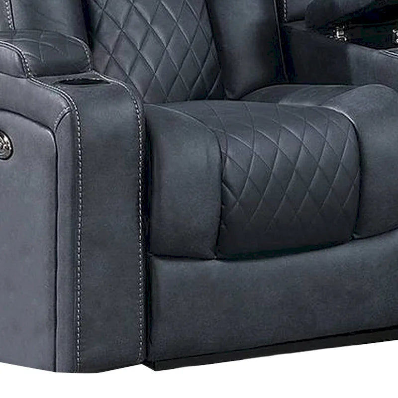 Causeuse inclinable électrique de 183 cm, console de rangement avec plateau relevable, bleue