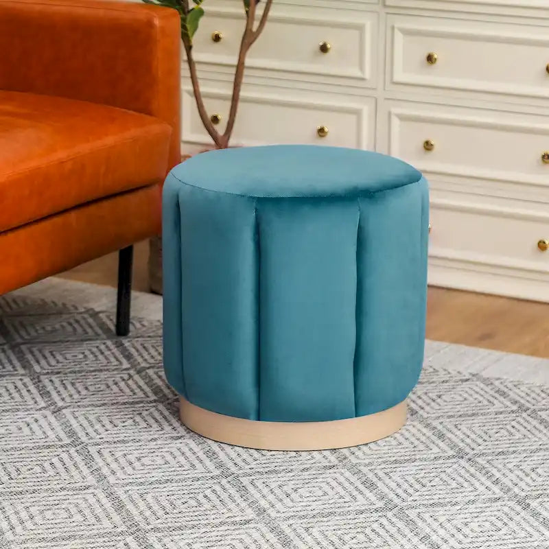 Round Upholstered Ottoman Flannelette Stool for Living Room