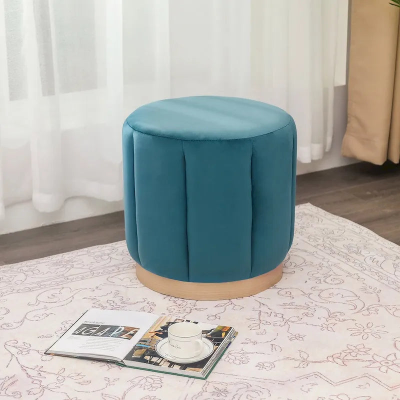 Round Upholstered Ottoman Flannelette Stool for Living Room