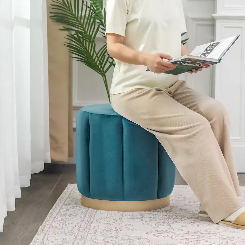 Round Upholstered Ottoman Flannelette Stool for Living Room