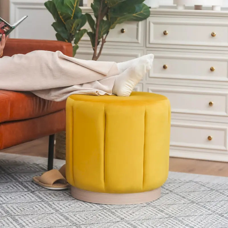 Pouf rond rembourré en flanelle pour salon