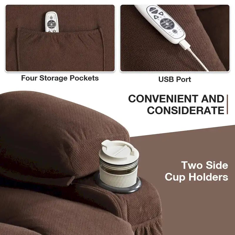 Fabric Electric Power Lift Recliner Chair with Massage and Heat for Elderly with USB Ports,Cup Holders & Side Pocket