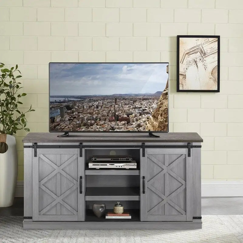 Meuble TV de 147 cm de style grange pour téléviseurs jusqu'à 165 cm