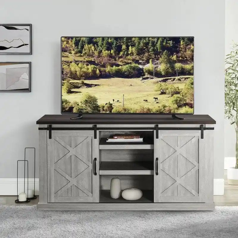 Meuble TV de 147 cm de style grange pour téléviseurs jusqu'à 165 cm