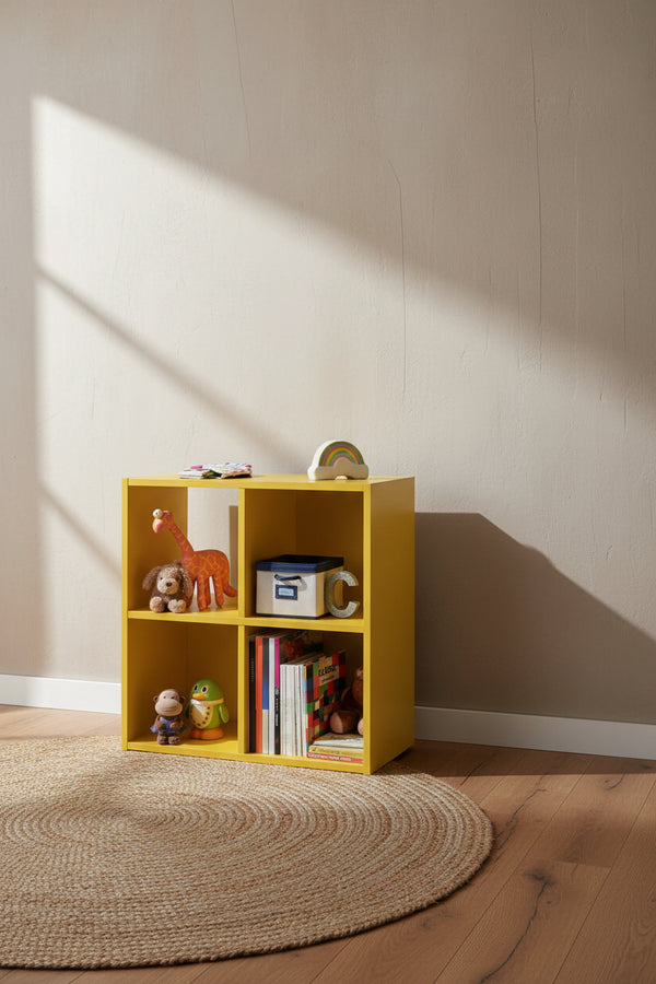 4-Cube Children's Bookcase, Kids Toy Storage Shelf Organizer, Yellow