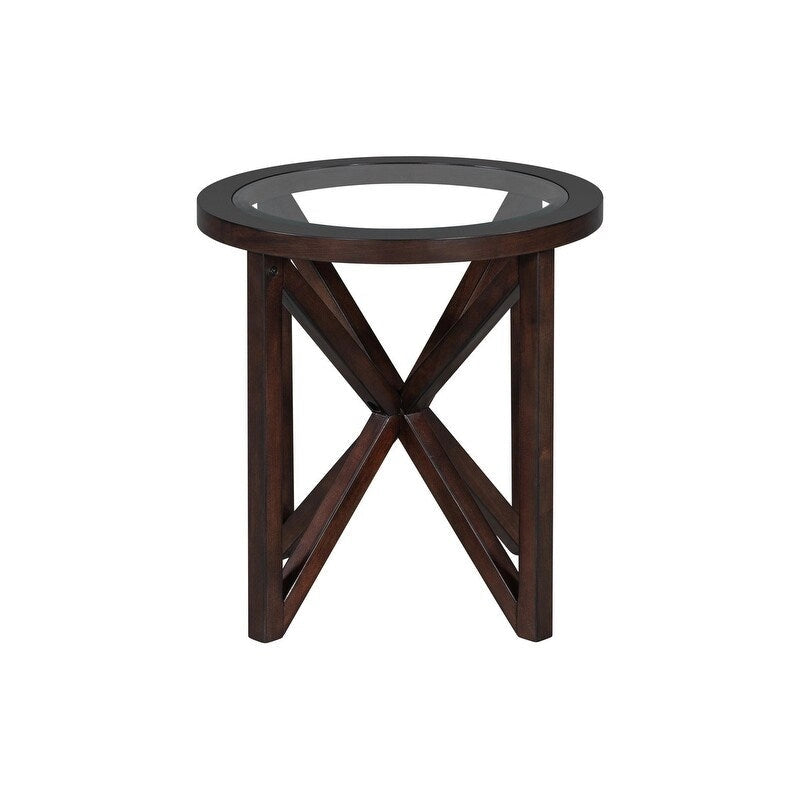 Table basse moderne simple en verre, table basse en verre trempé avec base en bois massif et plateau rond en verre transparent