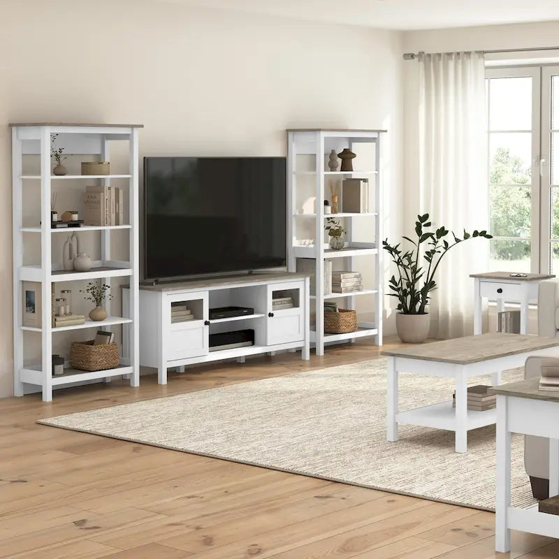Meuble TV 60W avec portes et étagères.