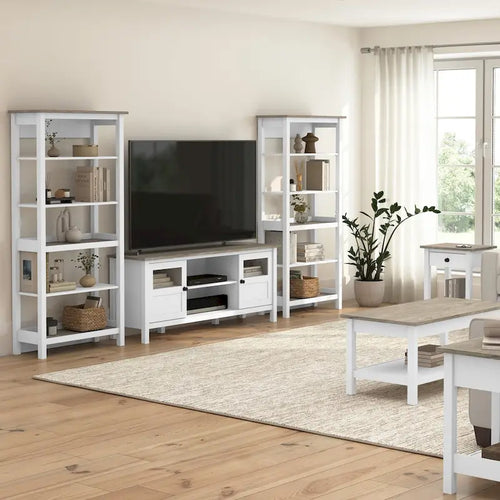 Meuble TV 60W avec portes et étagères.