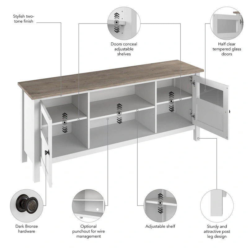 60W TV Stand with Doors and Shelves.