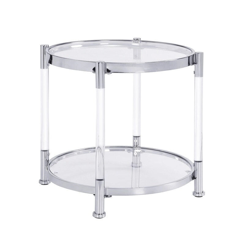 Table d'appoint/de bout moderne contemporaine à 2 niveaux en verre trempé avec cadre en acier et acrylique
