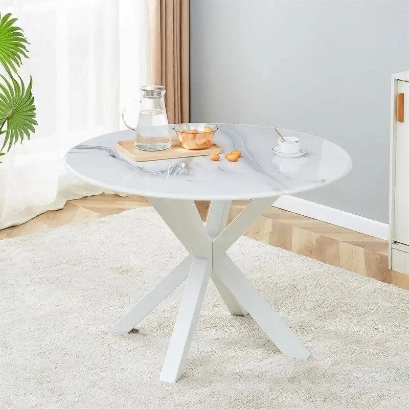Mid-Century Modern Round Dininig Table with MDF Top and Pedestal Base, 42.1 End Table Leisure Table