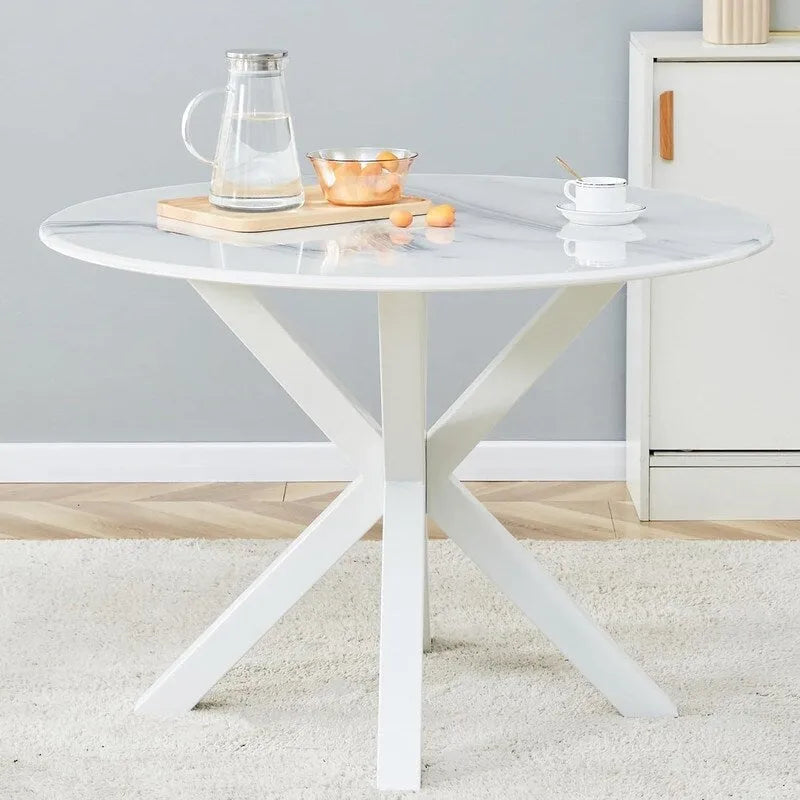 Mid-Century Modern Round Dininig Table with MDF Top and Pedestal Base, 42.1 End Table Leisure Table