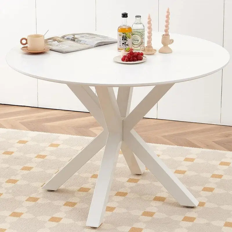 Mid-Century Modern Round Dininig Table with MDF Top and Pedestal Base, 42.1 End Table Leisure Table