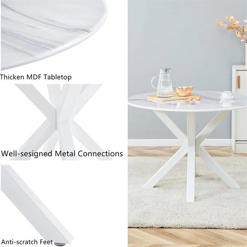 Table à manger ronde Mid-Century Modern avec plateau en MDF et pied central, table d'appoint de 42,1 po, table de loisirs