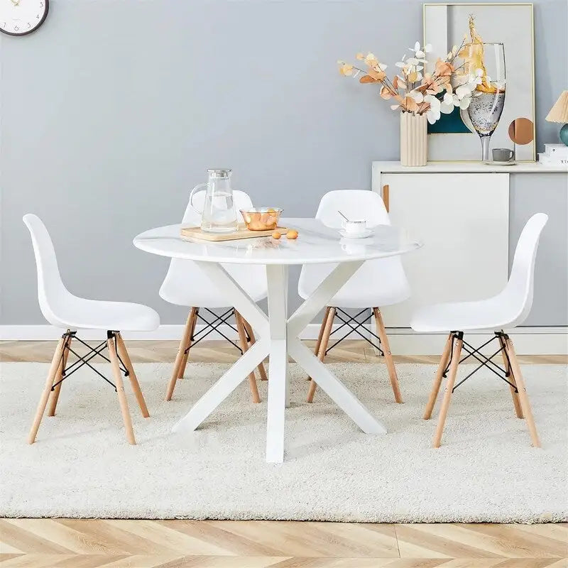 Table à manger ronde Mid-Century Modern avec plateau en MDF et pied central, table d'appoint de 42,1 po, table de loisirs