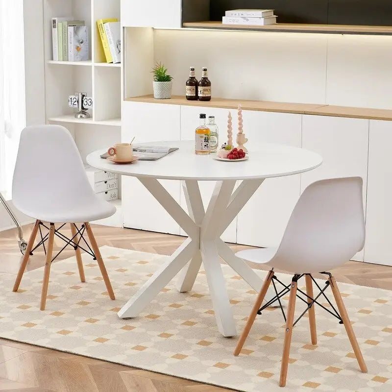 Table à manger ronde Mid-Century Modern avec plateau en MDF et pied central, table d'appoint de 42,1 po, table de loisirs