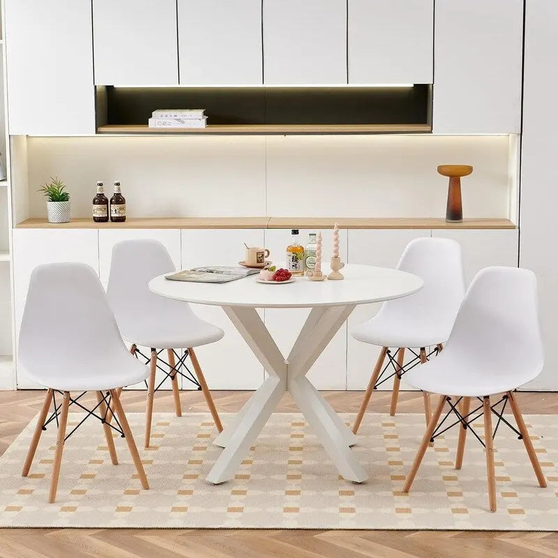 Table à manger ronde Mid-Century Modern avec plateau en MDF et pied central, table d'appoint de 42,1 po, table de loisirs