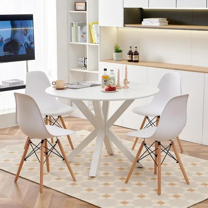 Table à manger ronde Mid-Century Modern avec plateau en MDF et pied central, table d'appoint de 42,1 po, table de loisirs