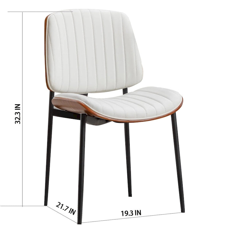 Dining Chairs Set of 2 Mid Century Modern Retro Faux Leather Chair with Bentwood Upholstered Seat Metal Legs Adjustable Foot