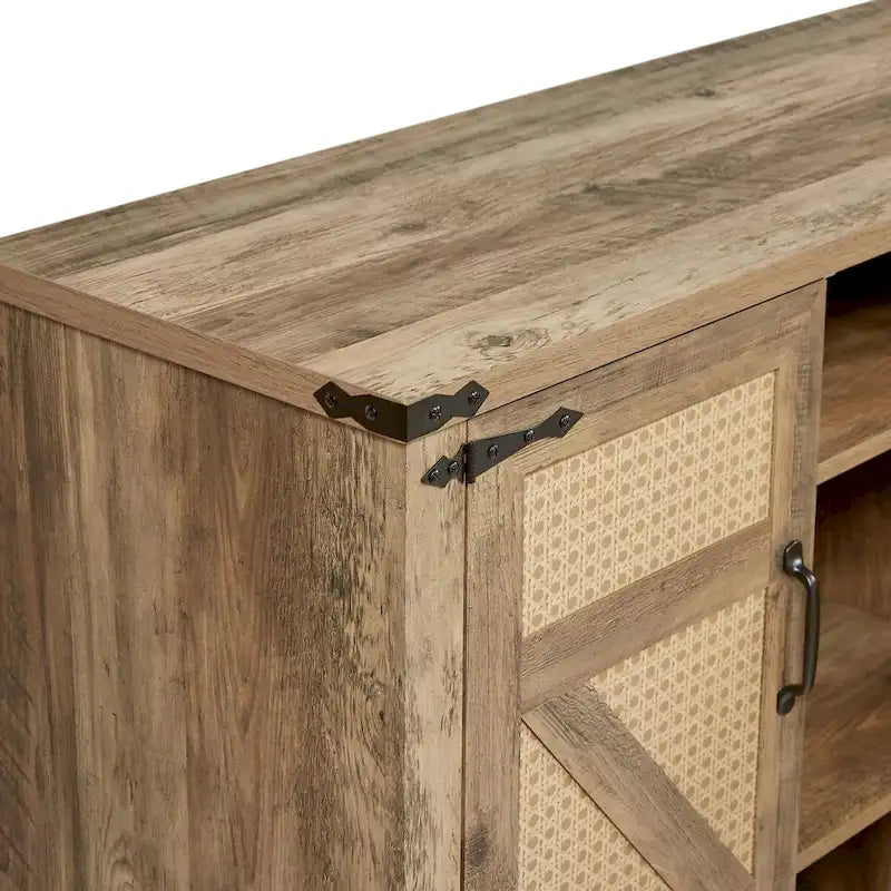 Bahut gris ardoise 165 cm en rotin synthétique avec portes de grange, meuble de rangement 4 portes pour salon, entrée, salle à manger