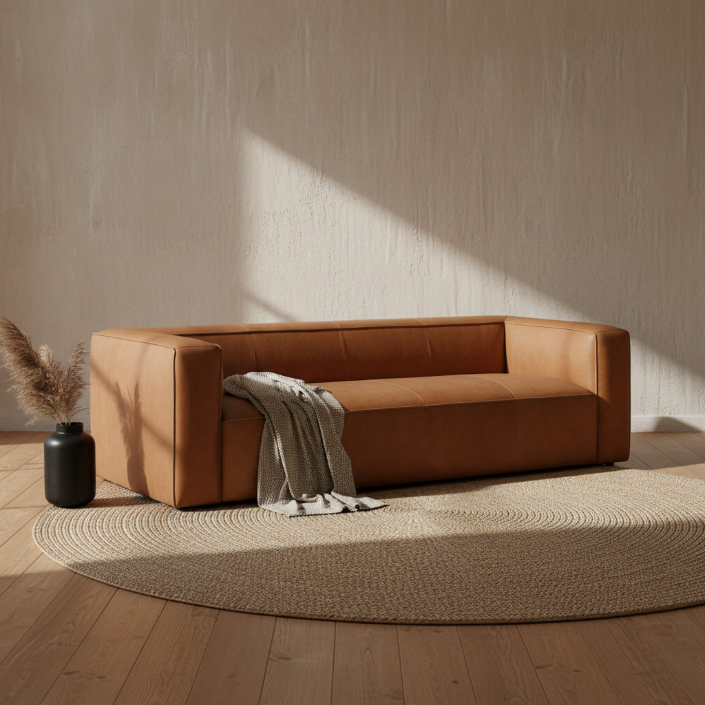 Poly & Bark Piazza 95 Sofa in Saddle Tan - Full Grain Genuine Italian Leather