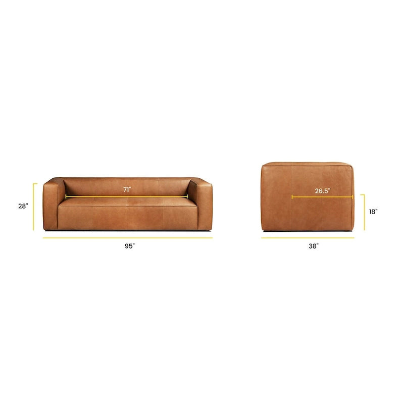 95 Sofa in Saddle Tan - Full Grain Genuine Italian Leather