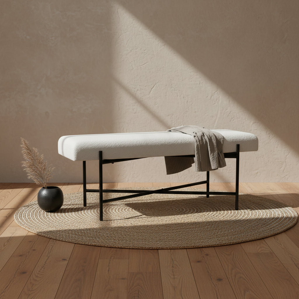 Banc d'entrée moderne blanc Tingri avec coussin supérieur
