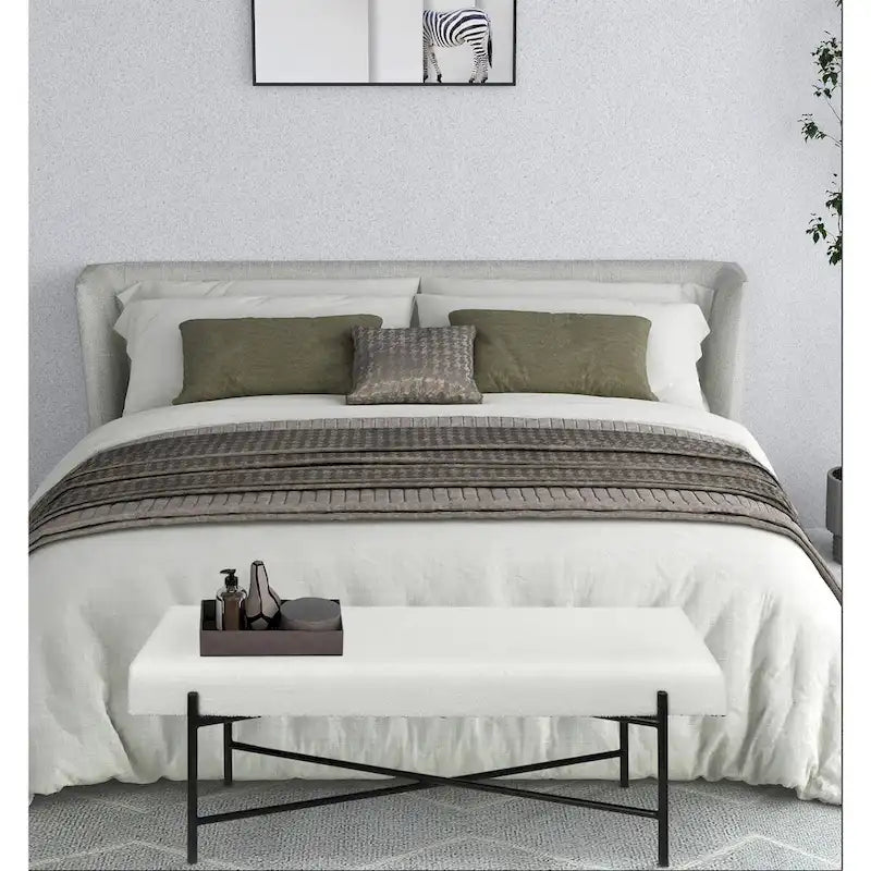 Banc d'entrée moderne blanc Tingri avec coussin supérieur