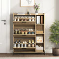 Meuble à chaussures avec 3 tiroirs basculants et étagères ouvertes, meuble de rangement à chaussures mince pour entrée, étagère à chaussures étroite et discrète pour talons et bottes