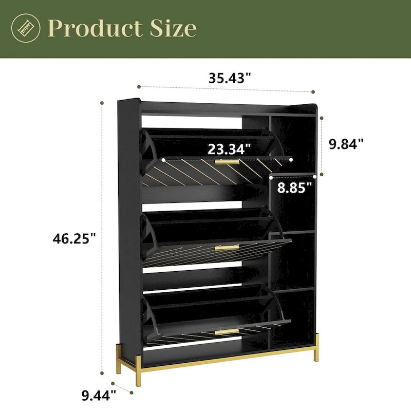 Meuble à chaussures avec 3 tiroirs basculants et étagères ouvertes, meuble de rangement à chaussures mince pour entrée, étagère à chaussures étroite et discrète pour talons et bottes