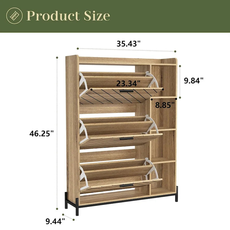 Meuble à chaussures avec 3 tiroirs basculants et étagères ouvertes, meuble de rangement à chaussures mince pour entrée, étagère à chaussures étroite et discrète pour talons et bottes