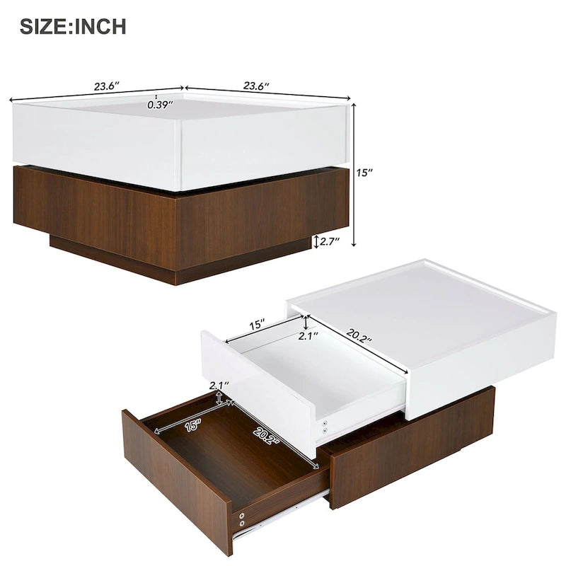 Rotating Coffee Table with 2 Drawers
