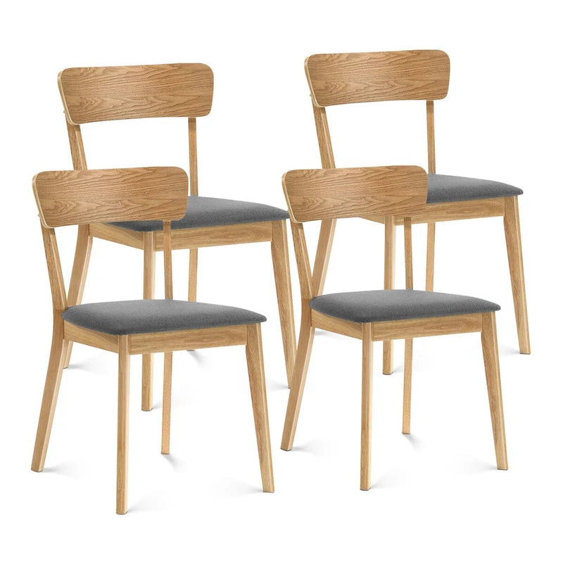 Lot de 2 chaises de salle à manger, en hévéa massif, assise coussin rembourrée en mousse, dossier échelle en bois, chaises d'appoint