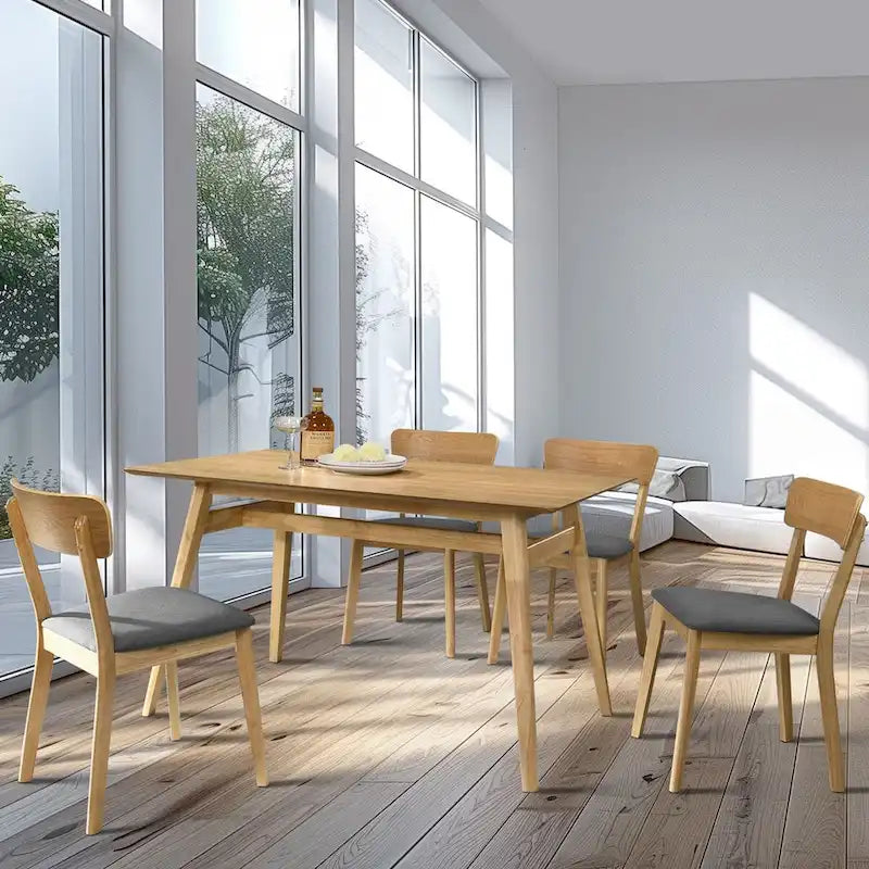 Lot de 2 chaises de salle à manger, en hévéa massif, assise coussin rembourrée en mousse, dossier échelle en bois, chaises d'appoint
