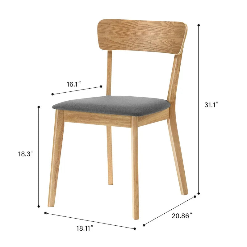 Lot de 2 chaises de salle à manger, en hévéa massif, assise coussin rembourrée en mousse, dossier échelle en bois, chaises d'appoint